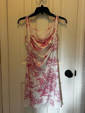 White and Pink Toile Print Slip Dress